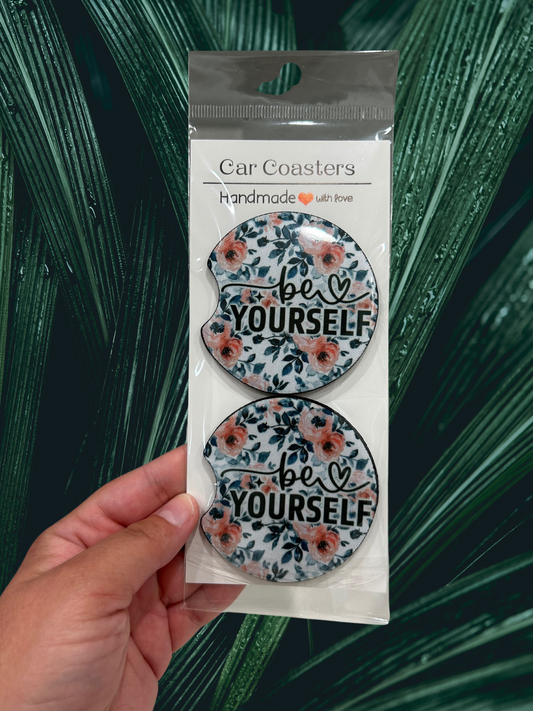 Be Yourself Mental Health Affirmation Car Coasters Set of 2