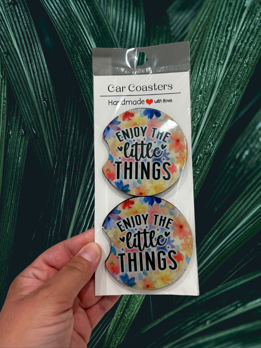 Enjoy The Little Things Mental Health Affirmation Car Coasters Set of 2