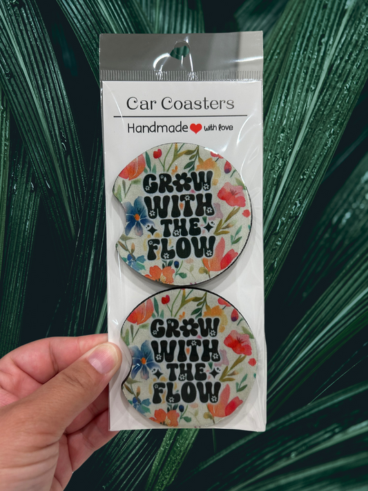 Grow With The Flow Mental Health Affirmation Car Coasters Set of 2