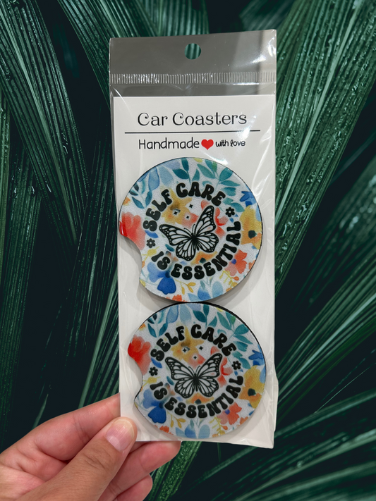 Self Care Is Essential Mental Health Affirmation Car Coasters Set of 2