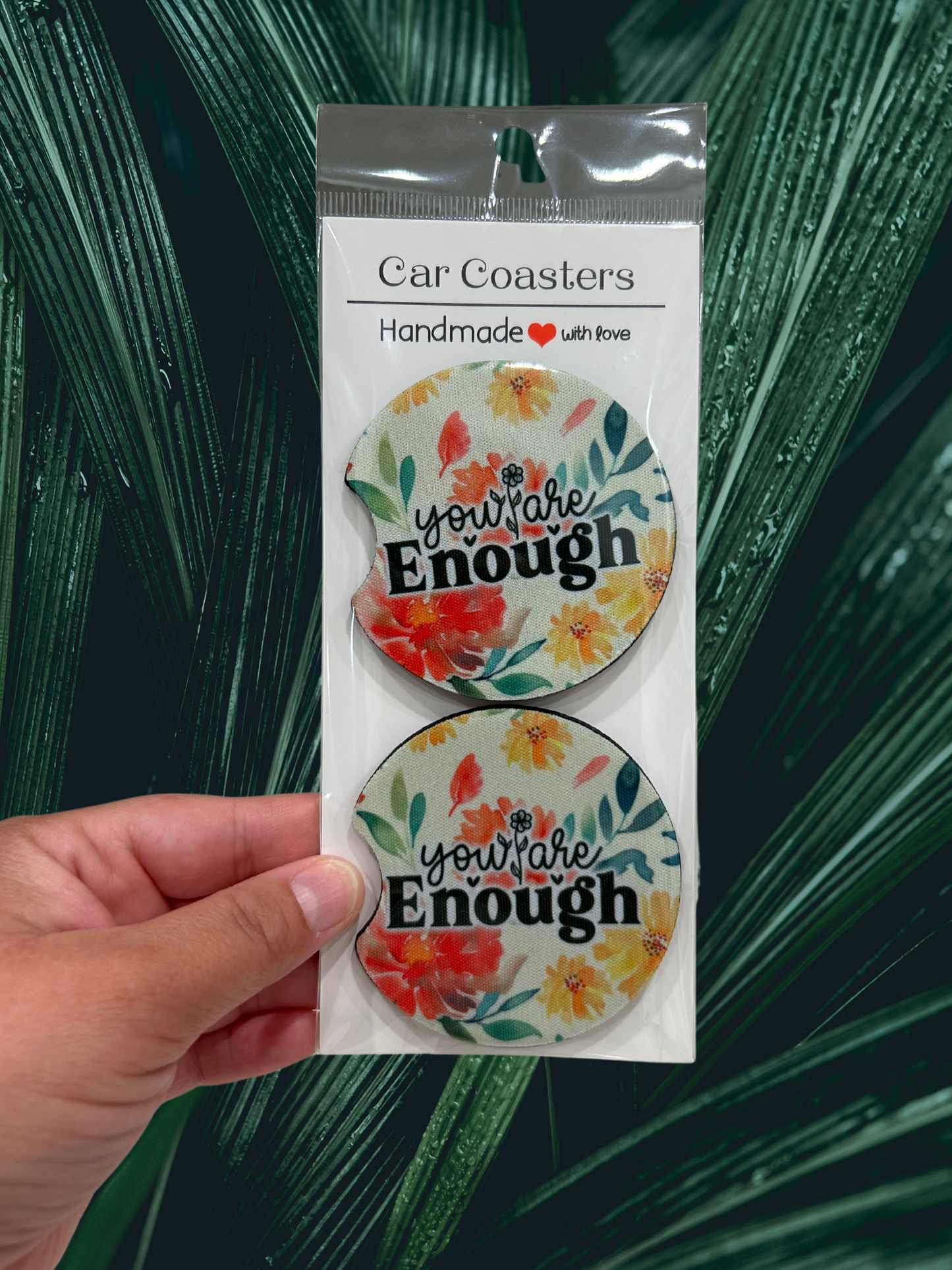 You Are Enough Mental Health Affirmation Car Coasters Set of 2